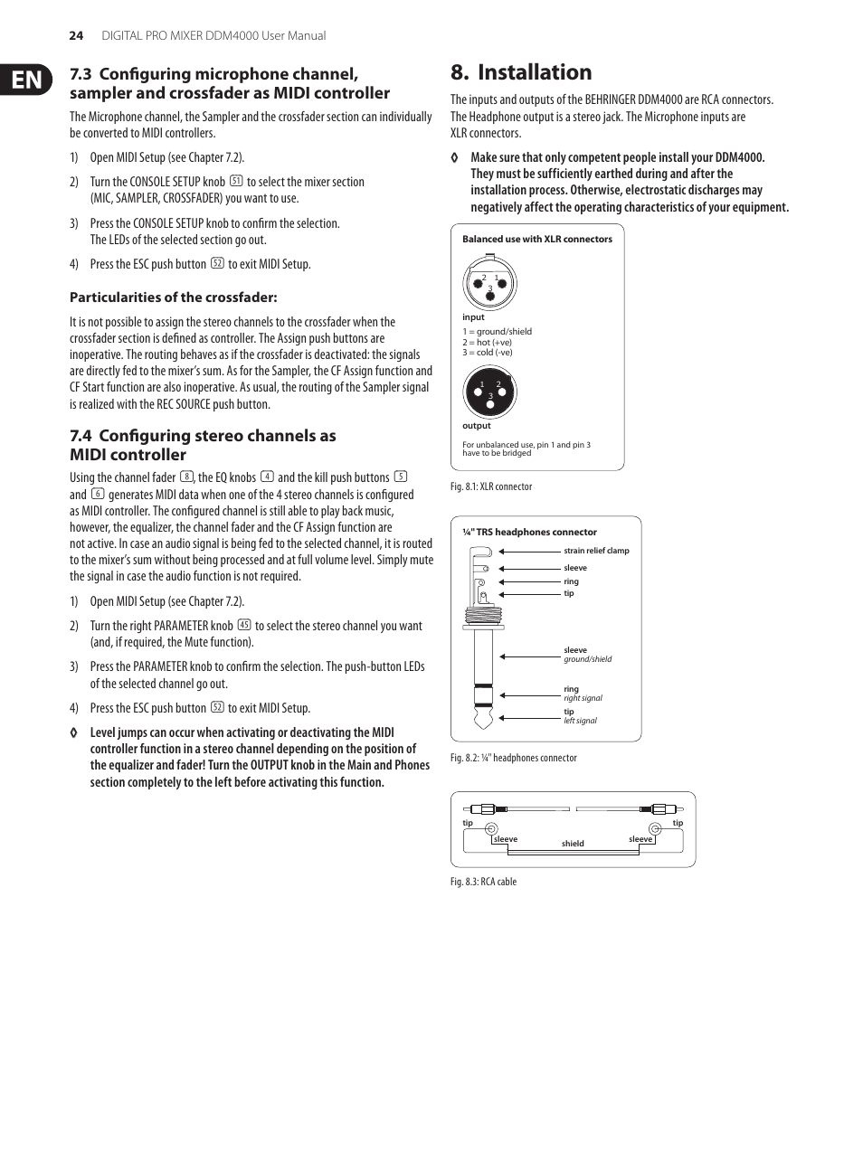 4 configuring stereo channels as midi controller, Installation | Behringer Digital Pro Mixer DDM4000 User Manual | Page 24 / 32