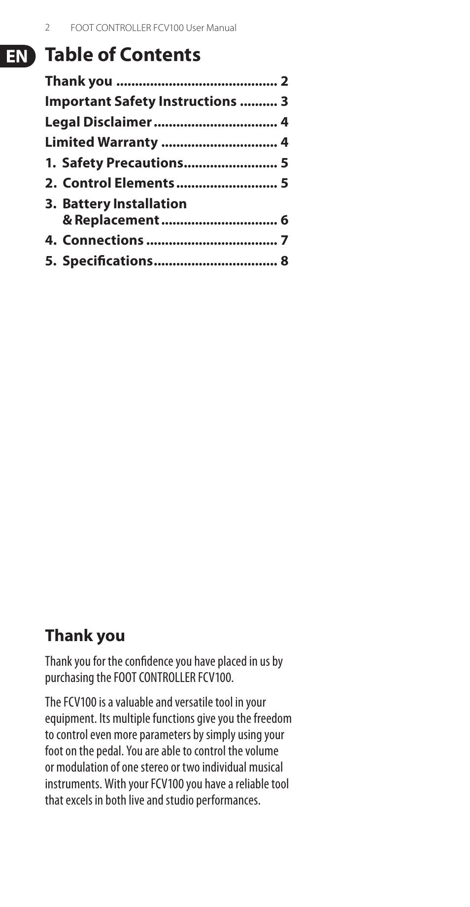 Behringer FOOTCONTROLLER Version 1.2 July 2003 FCV100 User Manual | Page 2 / 9