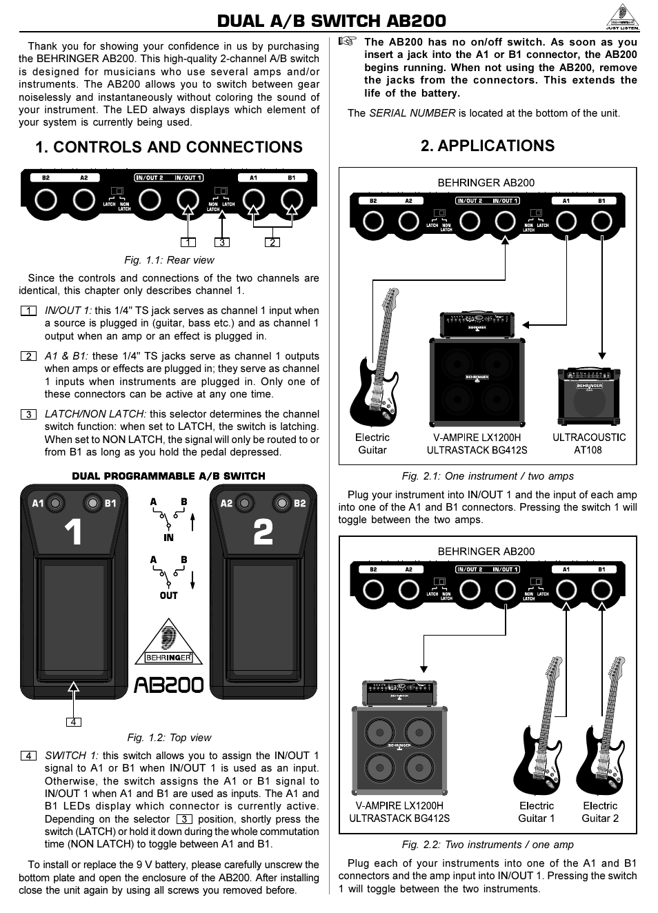 Behringer DUAL A/B SWITCH AB200 User Manual | 2 pages