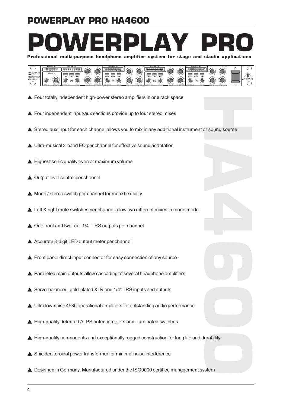 Ha4600, Powerplay pro | Behringer Powerplay Pro HA4600 User Manual | Page 4 / 12
