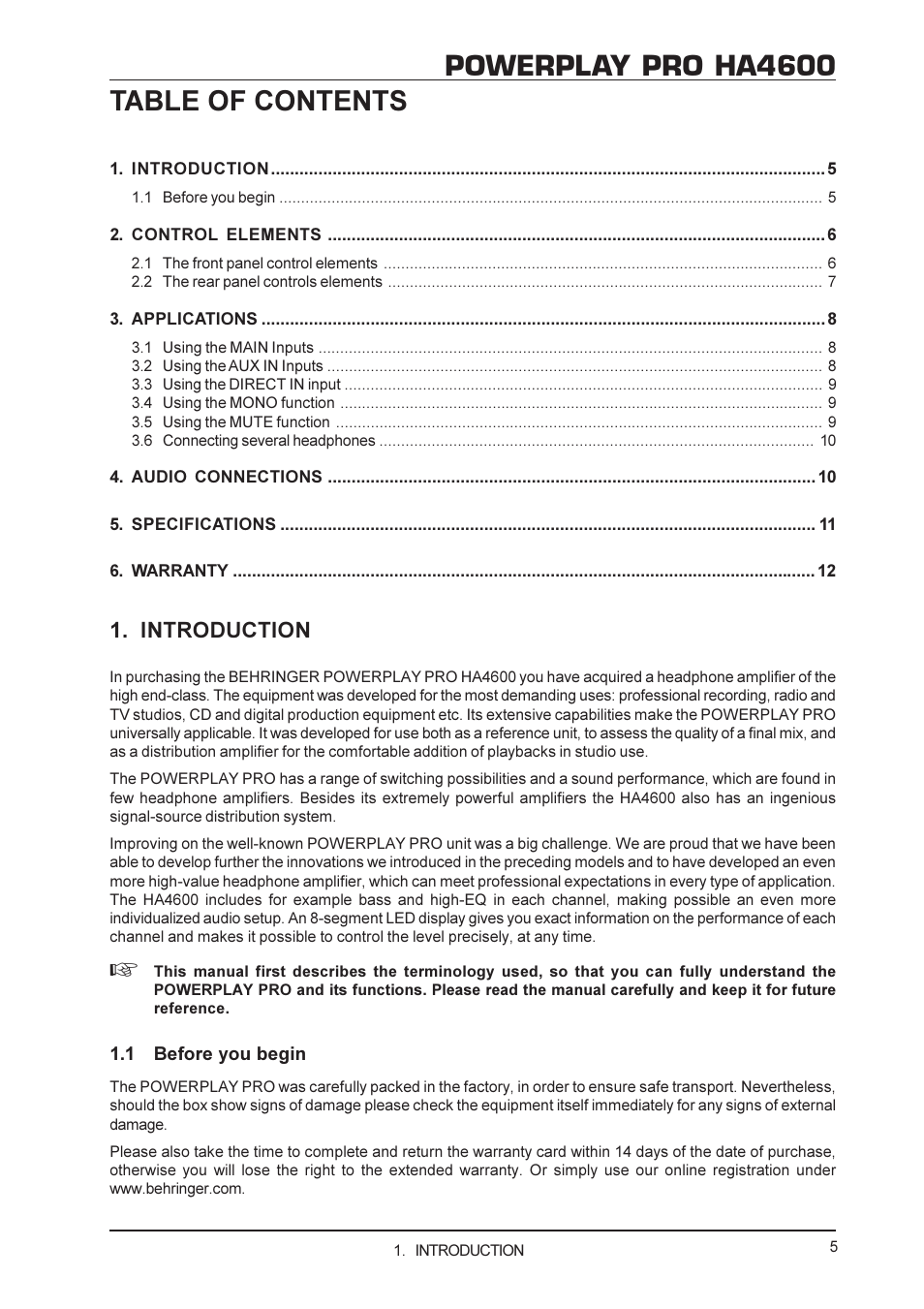 Behringer Powerplay Pro HA4600 User Manual | Page 5 / 12