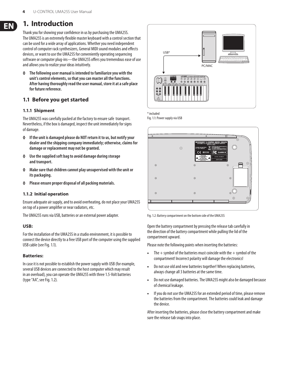 Introduction, 1 before you get started | Behringer U-CONTROL UMA S UMA25S User Manual | Page 4 / 23