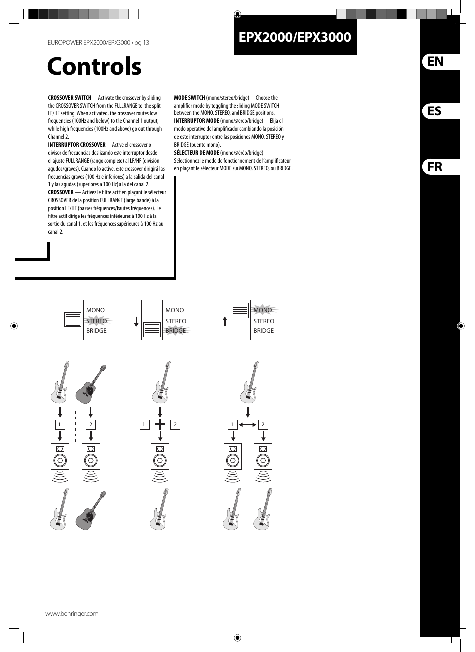 Controls, En es fr | Behringer EUROPOWER EPX3000 User Manual | Page 13 / 25