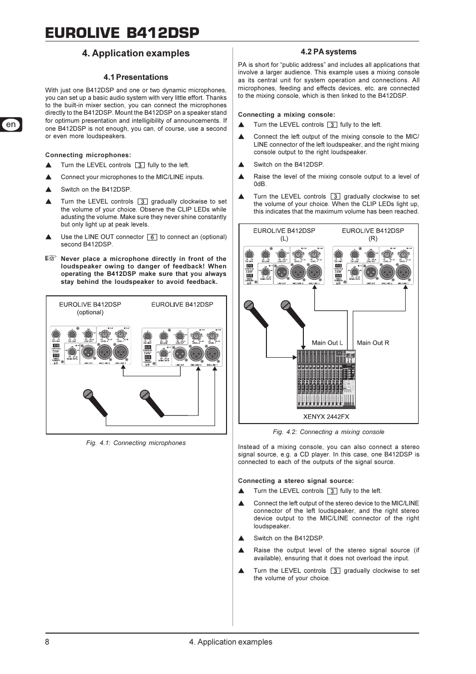 Eurolive b412dsp, Application examples | Behringer Eurolive Digital Processor-Controlled 600-Watt 12" PA Speaker System with Integrated Mixer B412DSP User Manual | Page 8 / 12