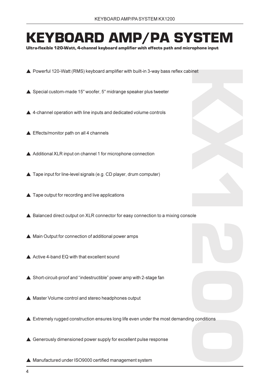 Kx1200, Keyboard amp/pa system | Behringer KX1200 User Manual | Page 4 / 12