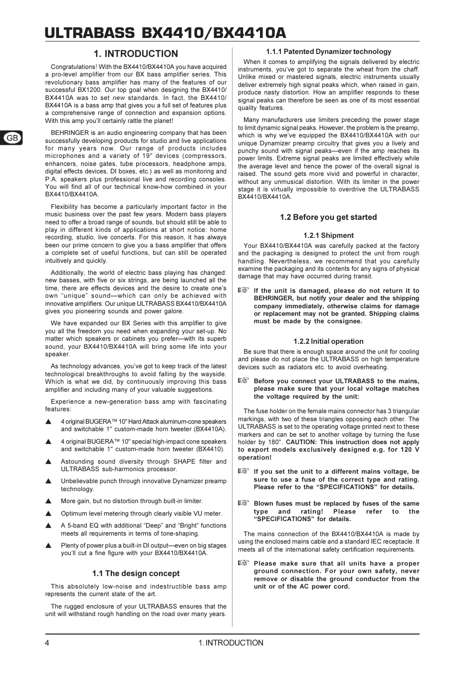 Introduction | Behringer Ultrabass BX4410 User Manual | Page 4 / 10