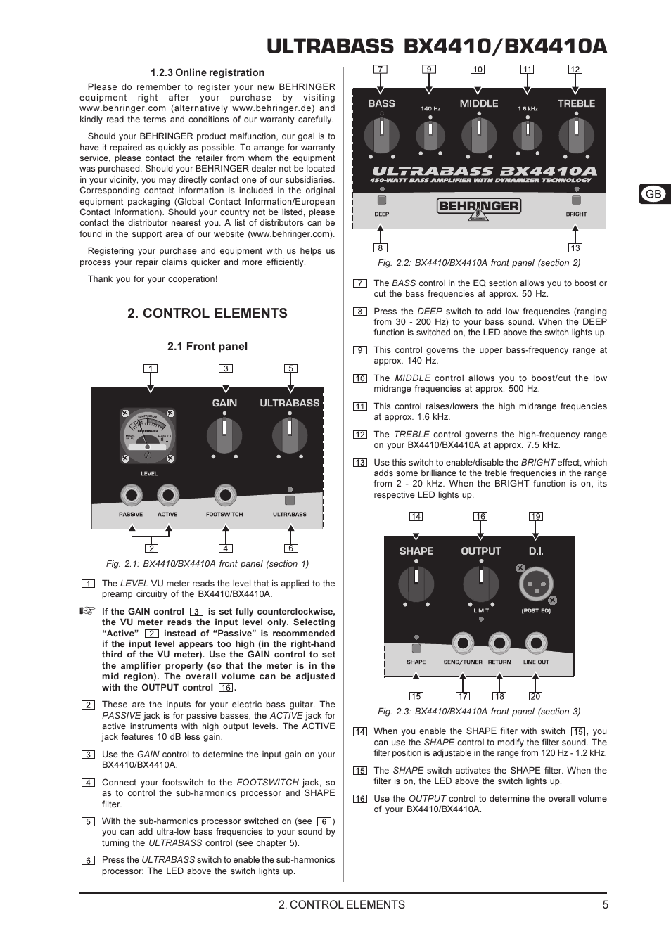 Control elements | Behringer Ultrabass BX4410 User Manual | Page 5 / 10