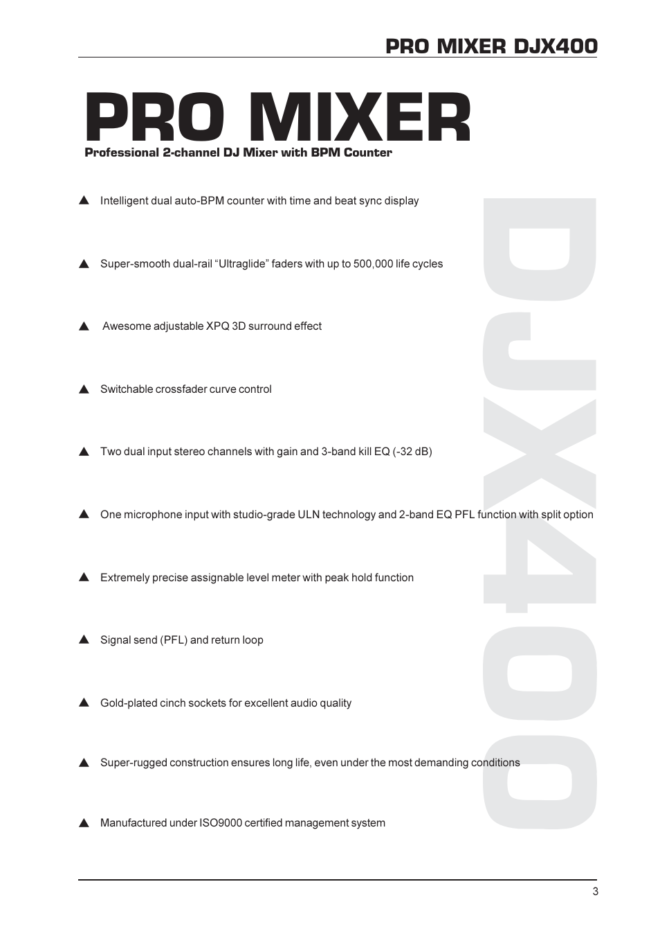 Djx400, Pro mixer | Behringer DJX400 User Manual | Page 3 / 9