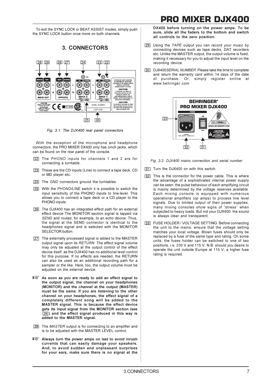 Pro mixer djx400, Connectors | Behringer DJX400 User Manual | Page 7 / 9