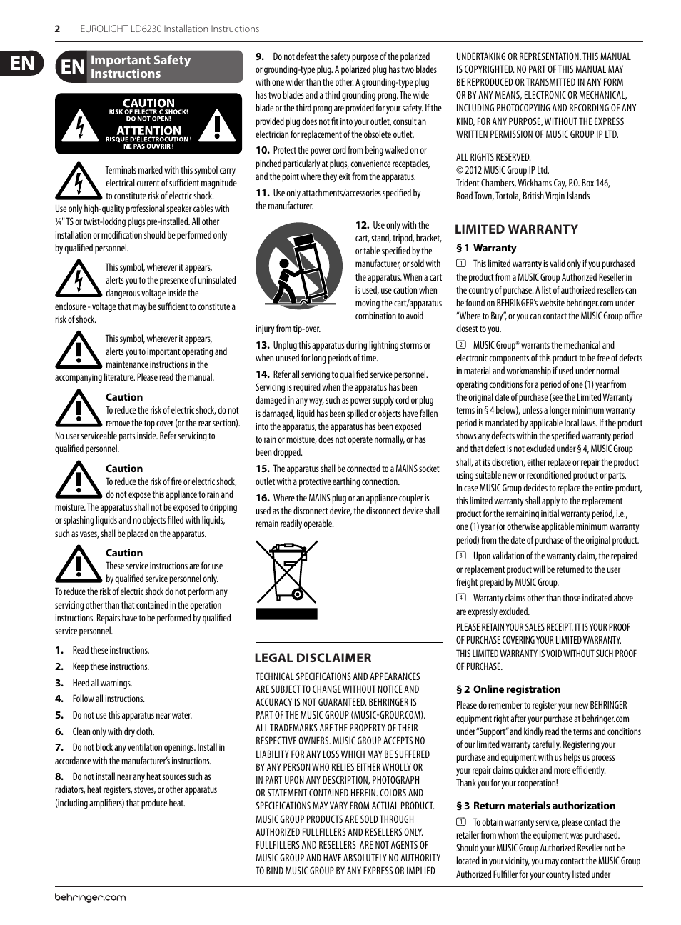 Behringer Eurolight LD6230 User Manual | Page 2 / 6