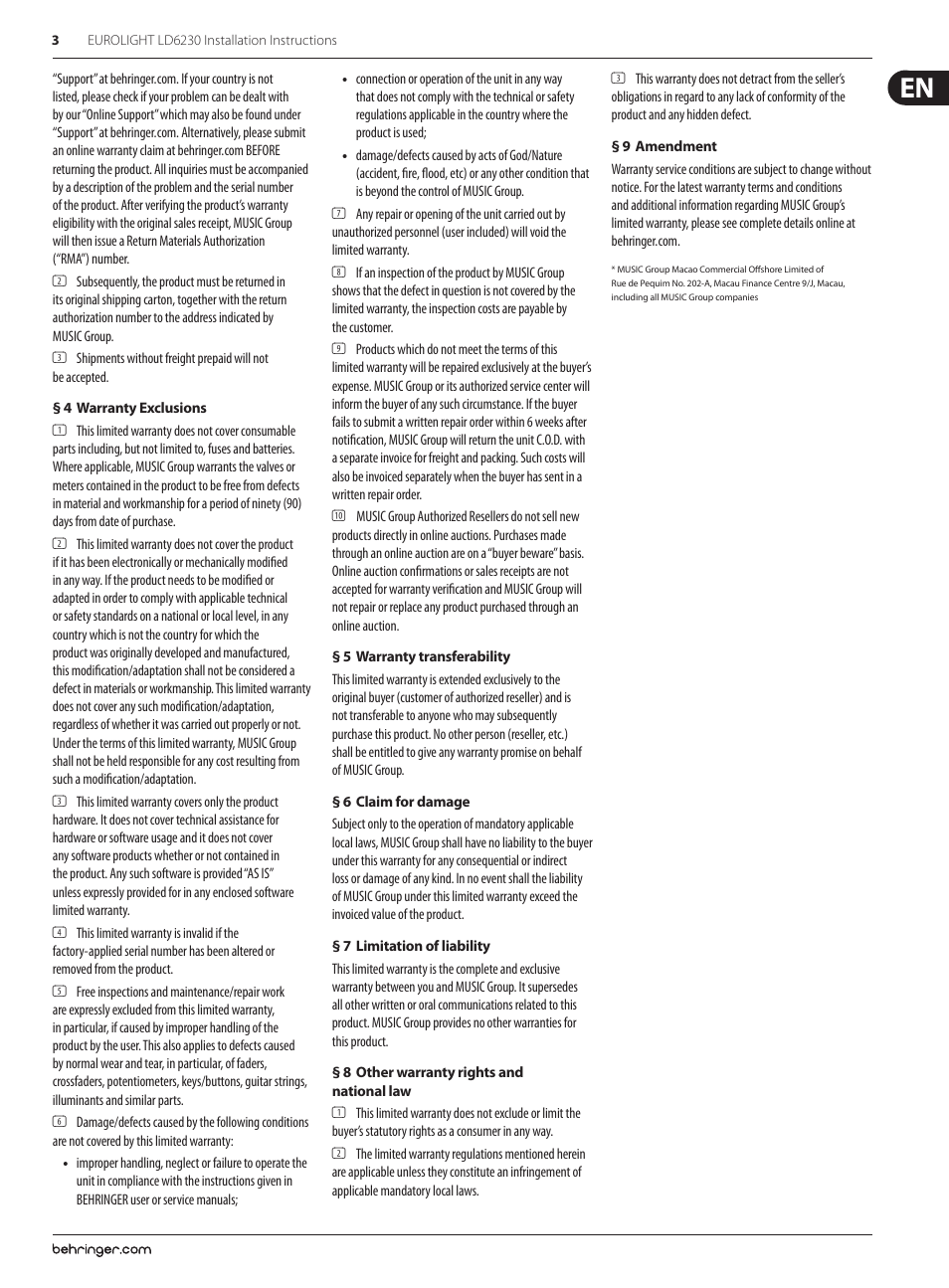 Behringer Eurolight LD6230 User Manual | Page 3 / 6