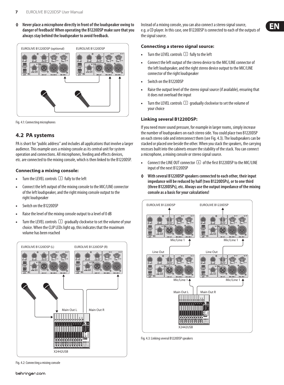 2 pa systems | Behringer Digital Processor-Controlled 600-Watt 12" PA Speaker System with Integrated Mixer B1220DSP User Manual | Page 7 / 11