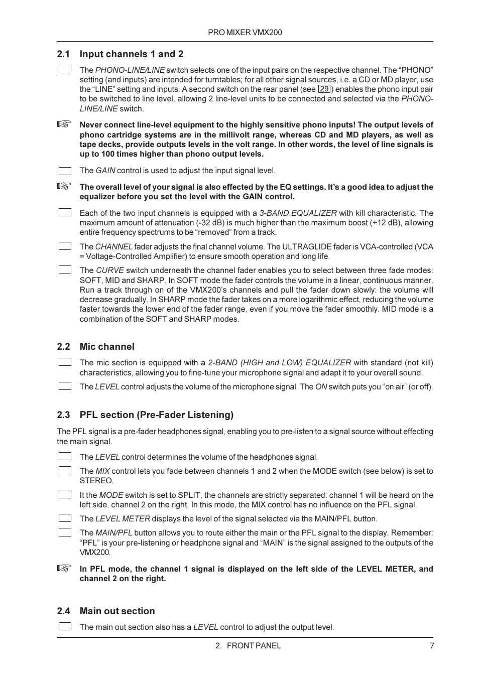 Behringer Professional 2-channel ultra low-noise DJ mixer VMX200 User Manual | Page 7 / 13