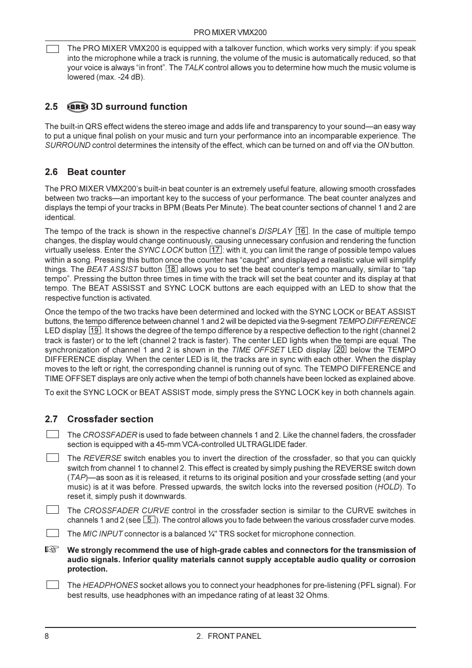Behringer Professional 2-channel ultra low-noise DJ mixer VMX200 User Manual | Page 8 / 13