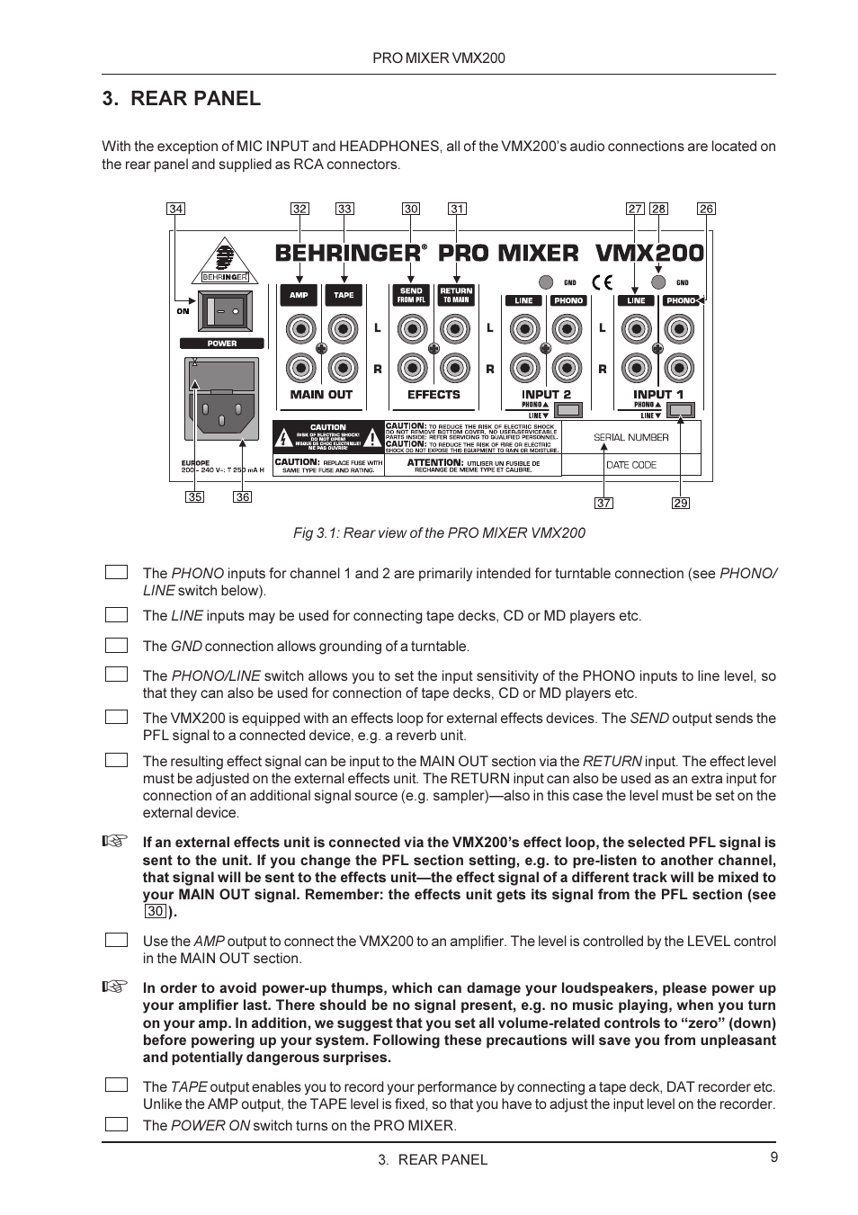 Rear panel | Behringer Professional 2-channel ultra low-noise DJ mixer VMX200 User Manual | Page 9 / 13