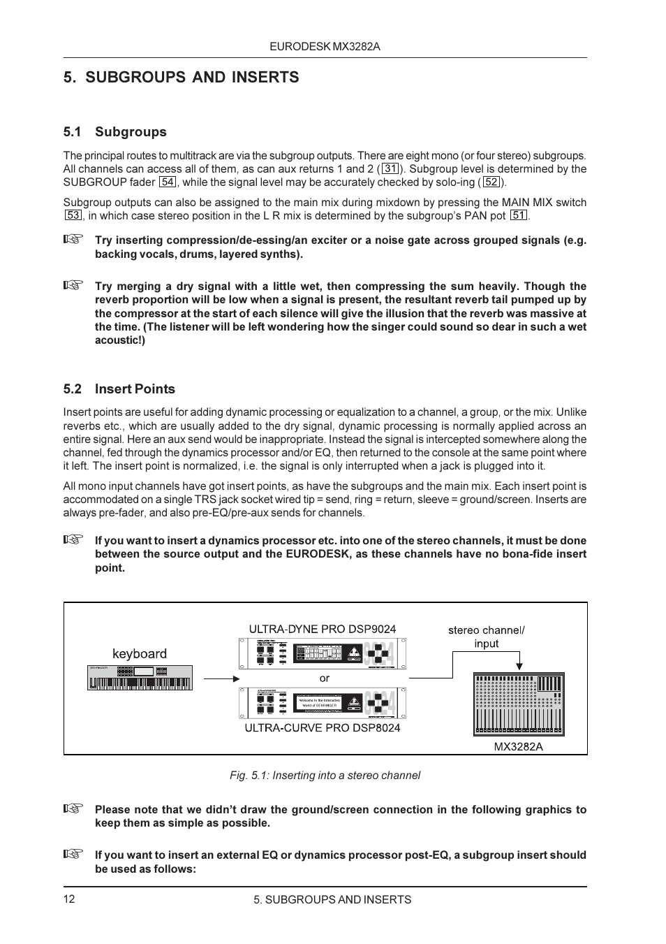 Subgroups and inserts | Behringer MX3282A User Manual | Page 12 / 33