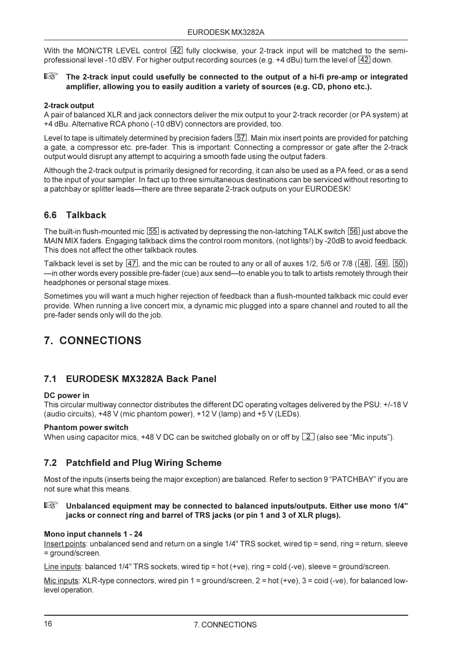 Connections | Behringer MX3282A User Manual | Page 16 / 33