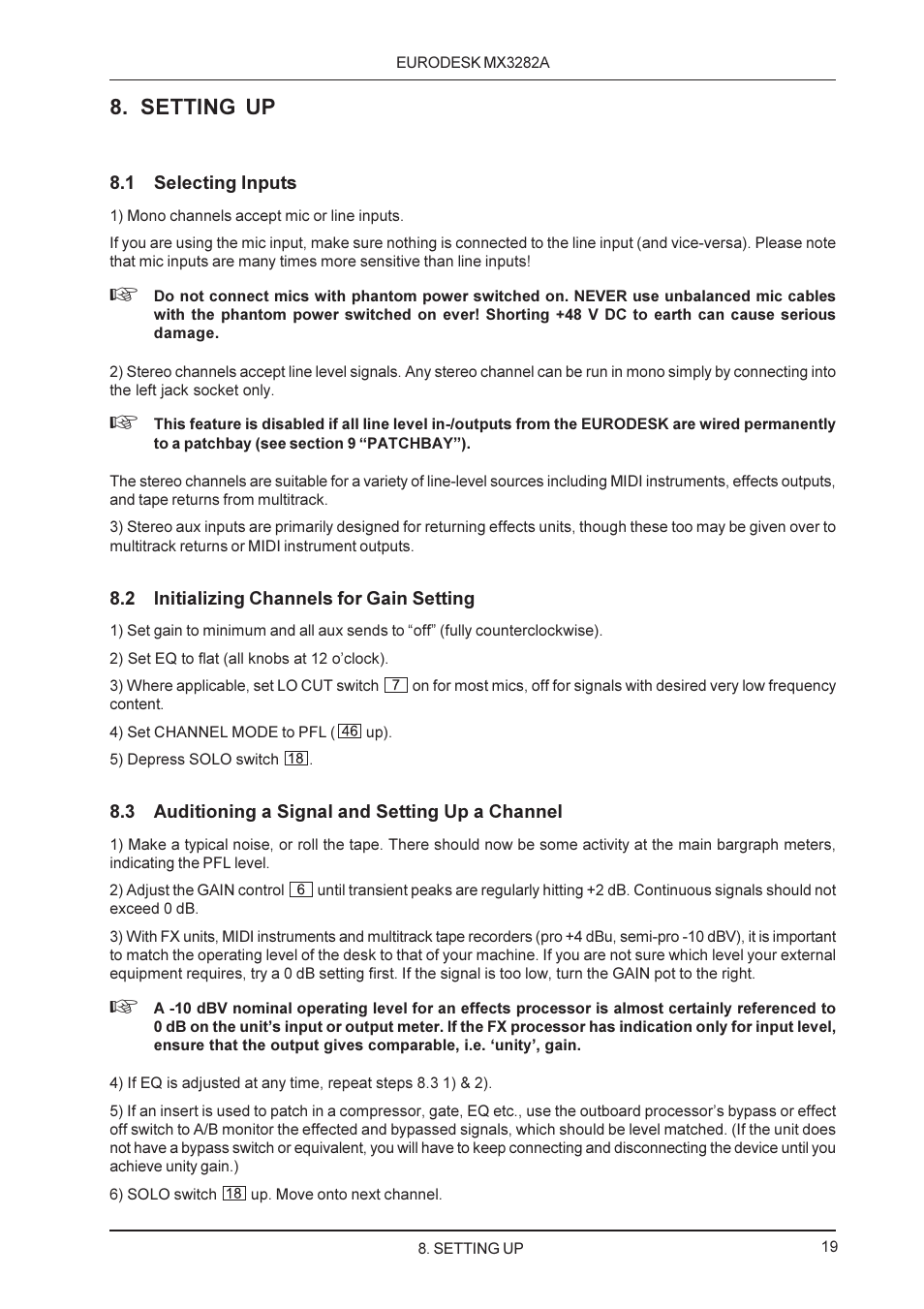 Setting up | Behringer MX3282A User Manual | Page 19 / 33