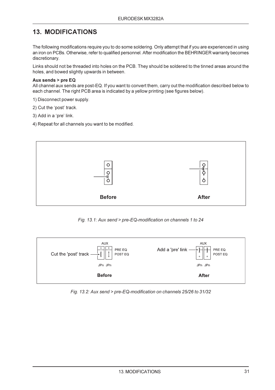 Modifications, Iwhu %hiruh | Behringer MX3282A User Manual | Page 31 / 33