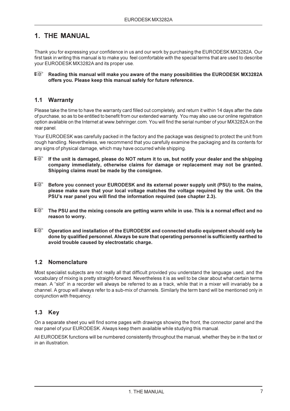 The manual | Behringer MX3282A User Manual | Page 7 / 33
