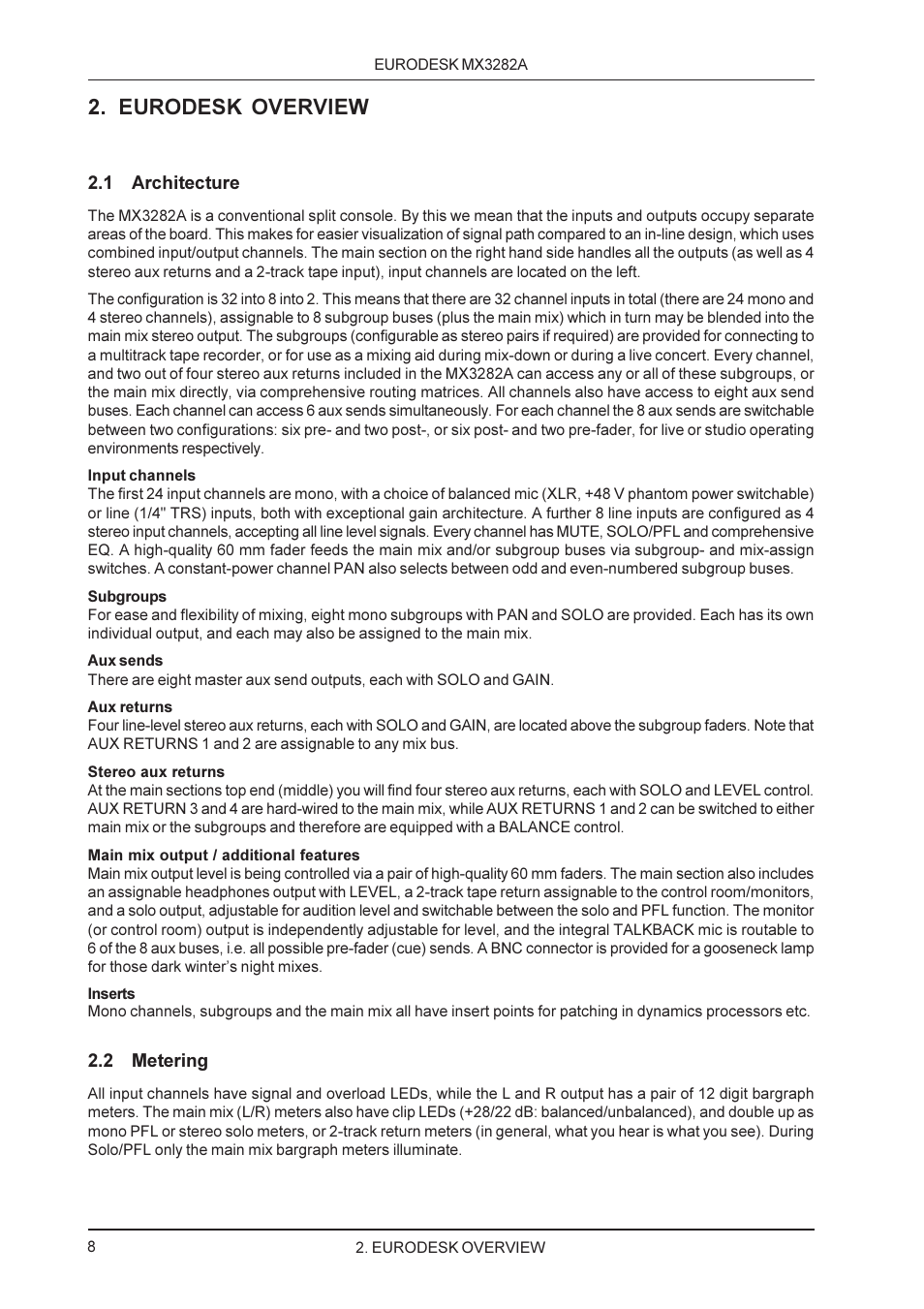 Eurodesk overview | Behringer MX3282A User Manual | Page 8 / 33