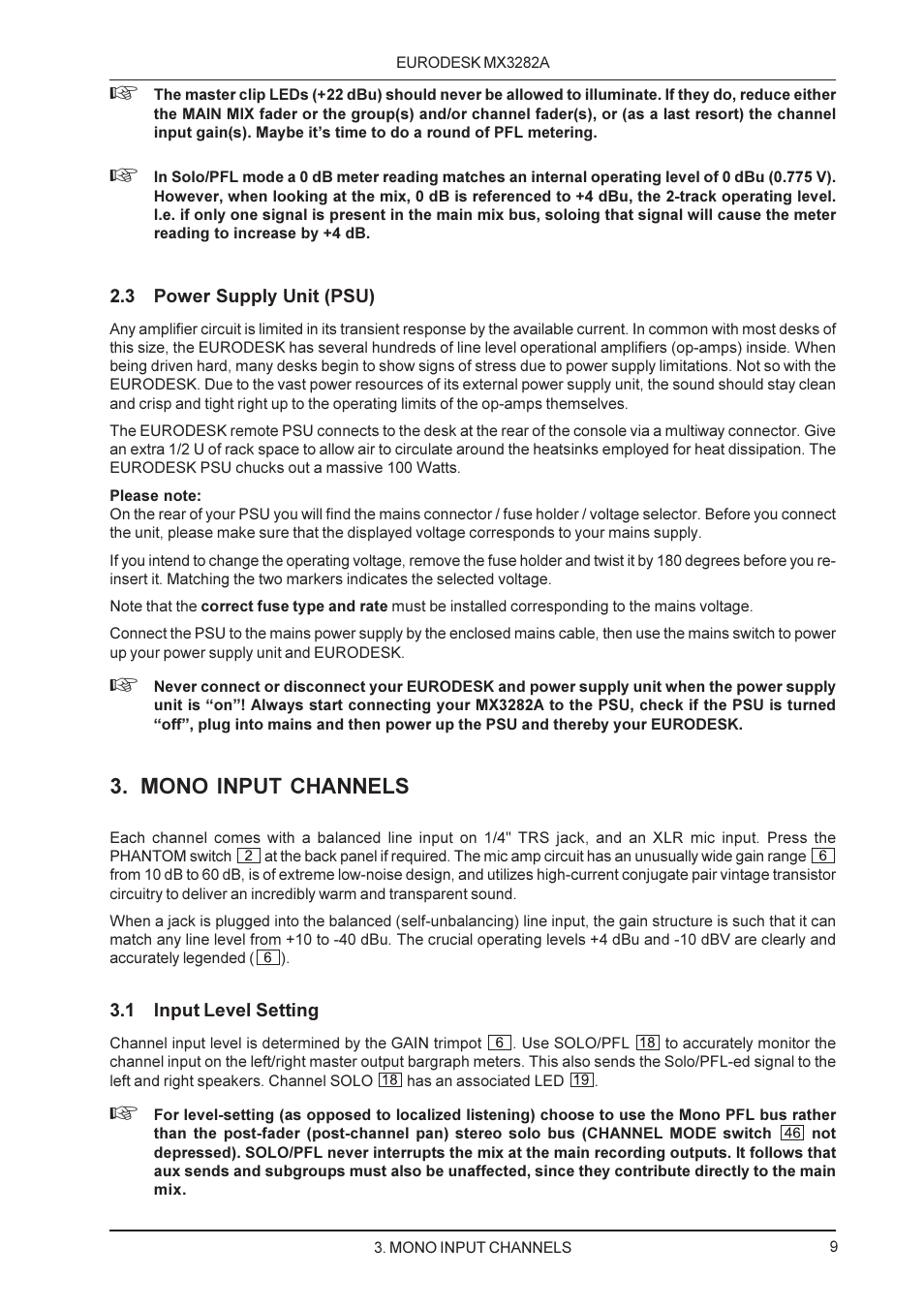Mono input channels | Behringer MX3282A User Manual | Page 9 / 33