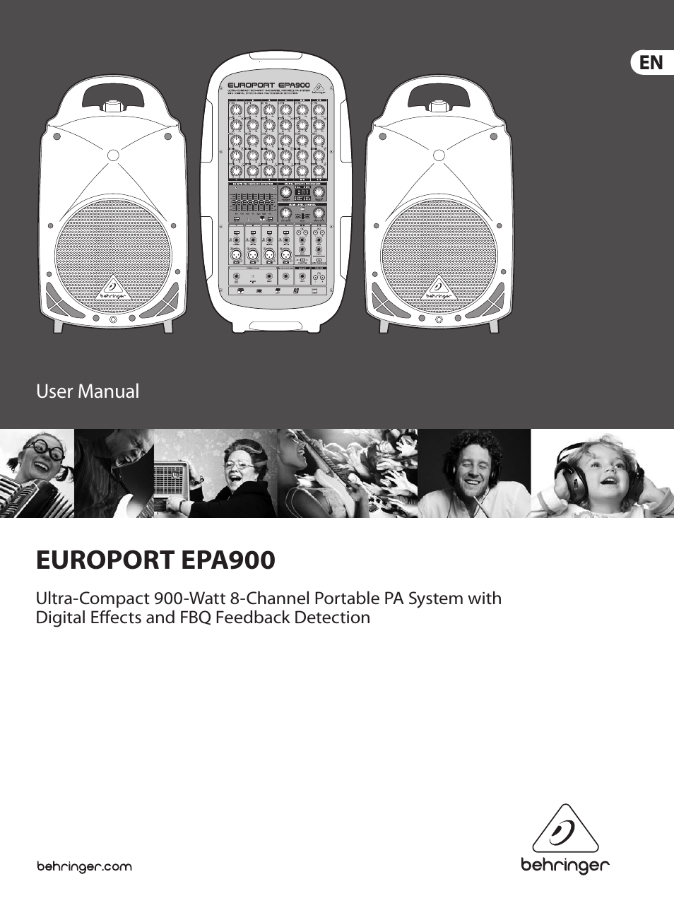 Behringer EUROPORT Ultra-Compact 900-Watt 8-Channel Portable PA System with Digital Effects and FBQ Feedback Detection EPA900 User Manual | 14 pages