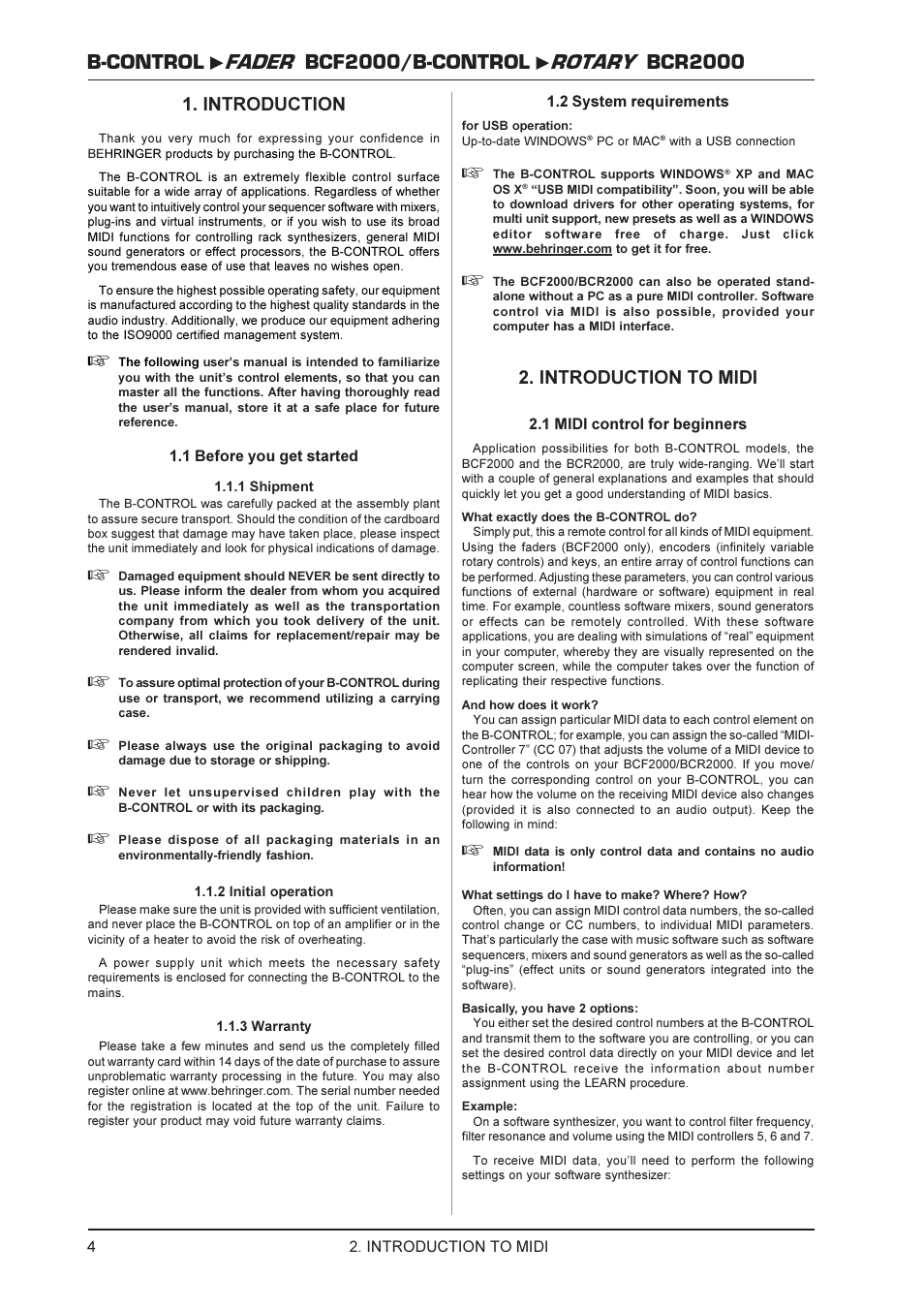 Introduction, Introduction to midi | Behringer BCR2000 User Manual | Page 4 / 21