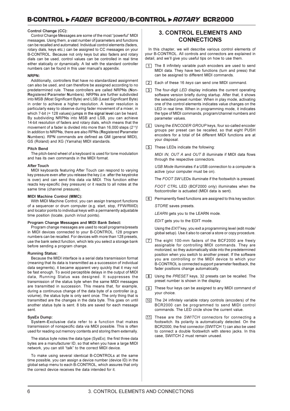 Control elements and connections | Behringer BCR2000 User Manual | Page 6 / 21