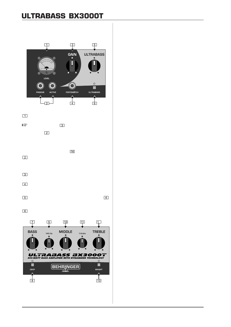 Ultrabass bx3000t, Control elements | Behringer BX3000T User Manual | Page 6 / 11