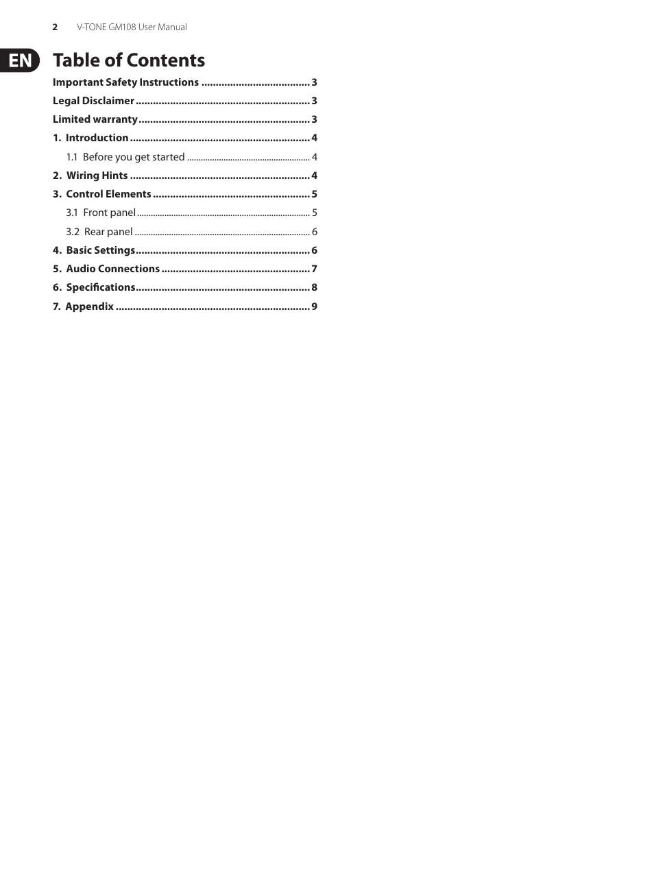 Behringer V-Tone GM108 User Manual | Page 2 / 11