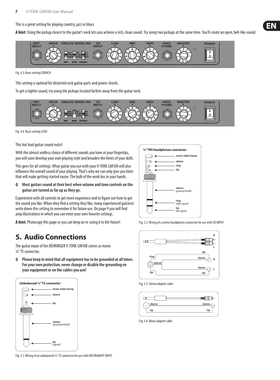 Audio connections | Behringer V-Tone GM108 User Manual | Page 7 / 11