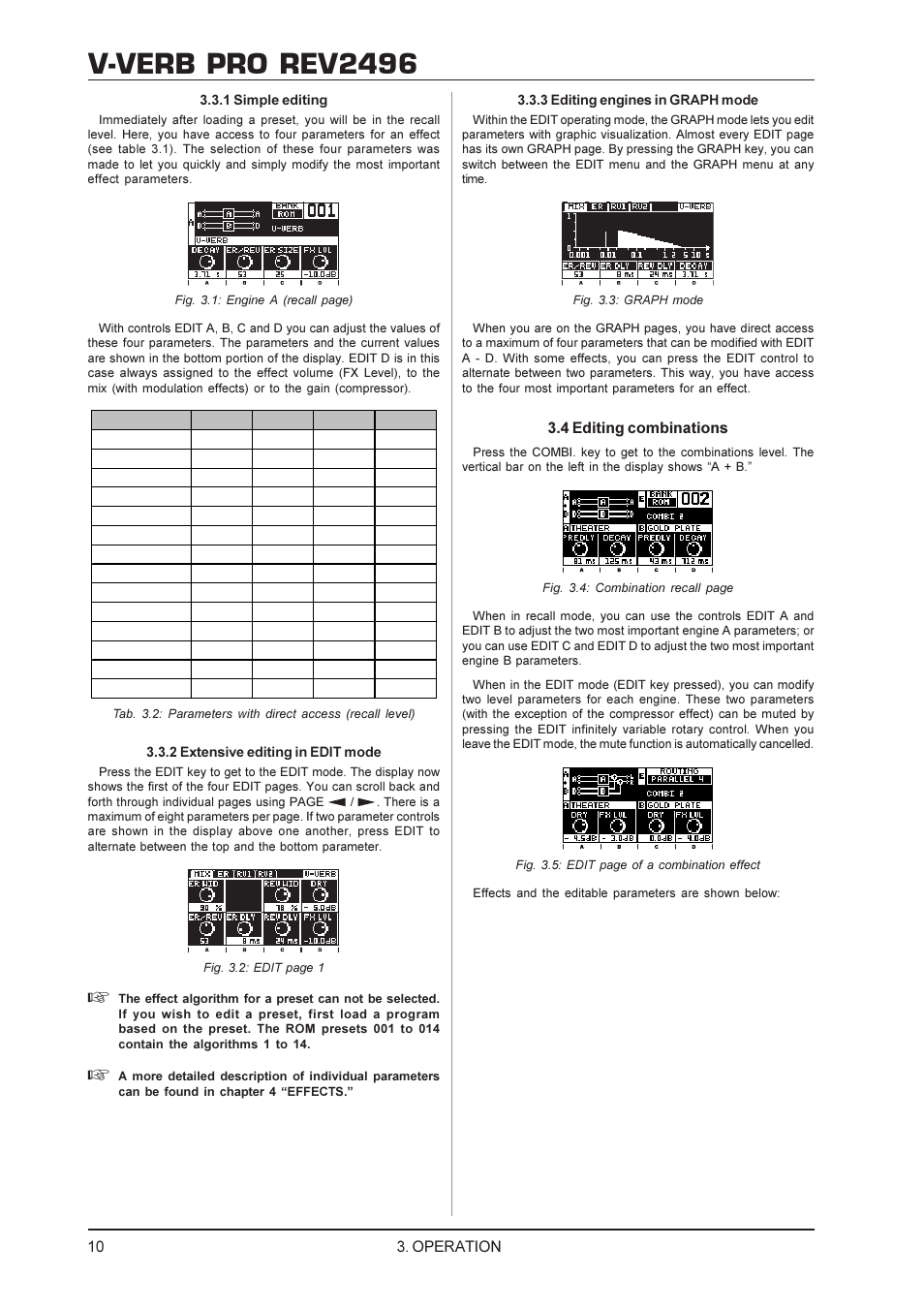 V-verb pro rev2496, 4 editing combinations, Operation | Behringer Rev2496 User Manual | Page 10 / 27