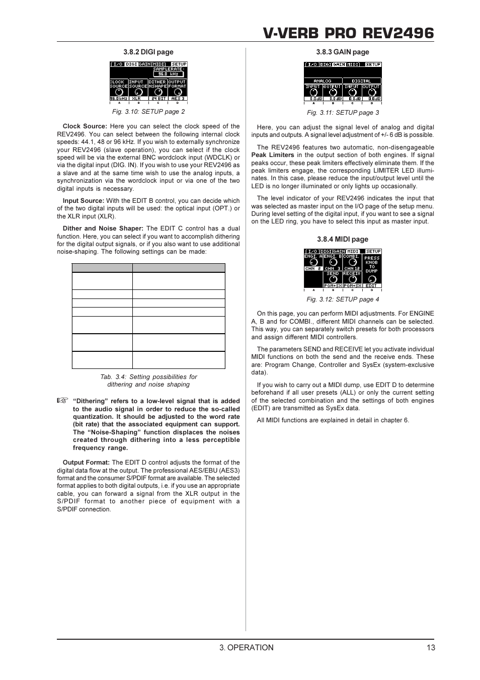 V-verb pro rev2496, Operation | Behringer Rev2496 User Manual | Page 13 / 27