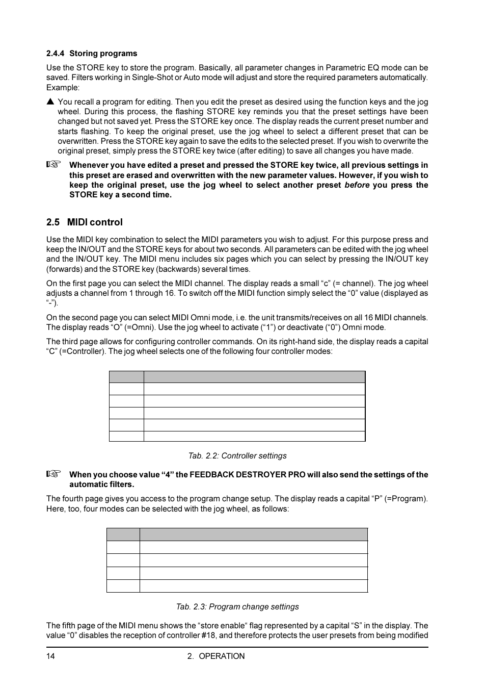 4 storing programs, 5 midi control | Behringer Feedback Destroyer Pro DSP1100P User Manual | Page 14 / 32
