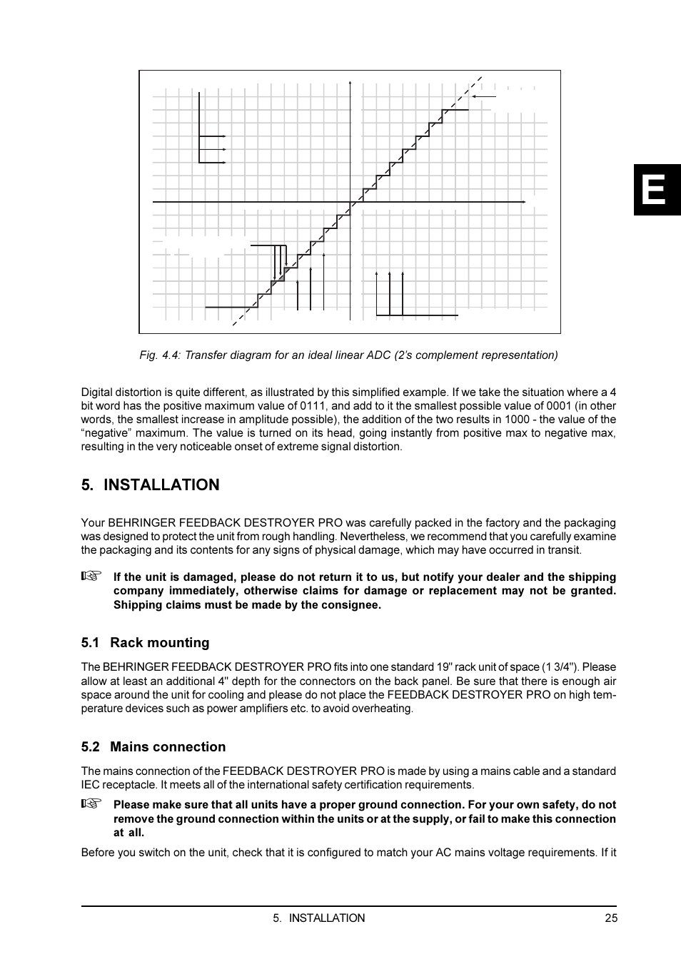 Installation, 1 rack mounting, 2 mains connection | Behringer Feedback Destroyer Pro DSP1100P User Manual | Page 25 / 32