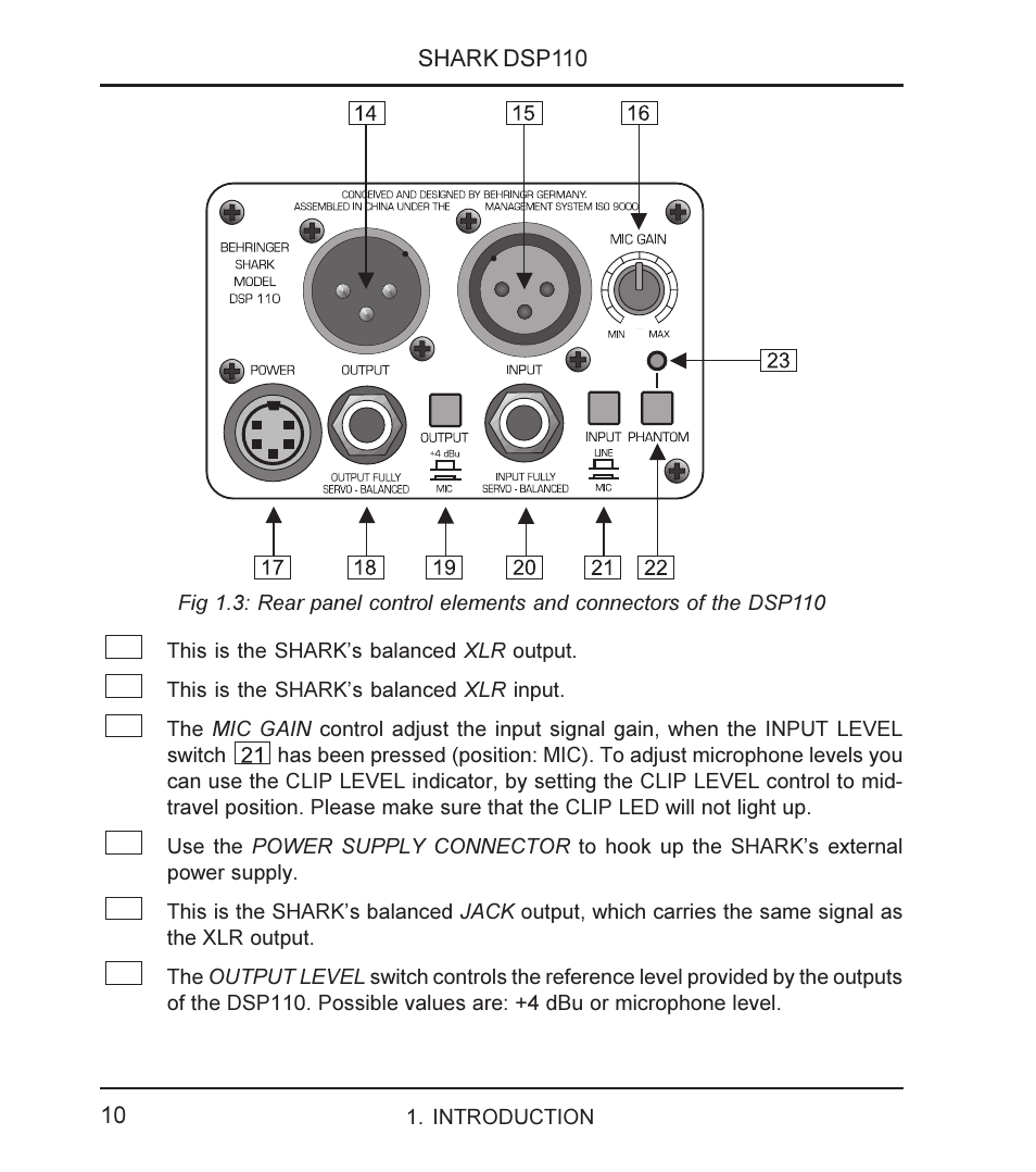 Behringer SHARK DSP110 User Manual | Page 10 / 25