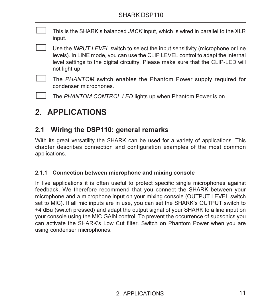 Applications | Behringer SHARK DSP110 User Manual | Page 11 / 25