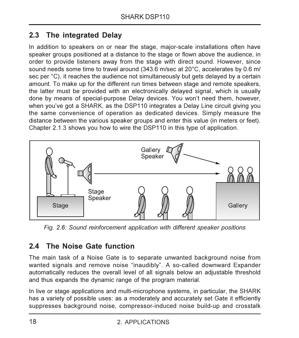 3 the integrated delay, 4 the noise gate function | Behringer SHARK DSP110 User Manual | Page 18 / 25