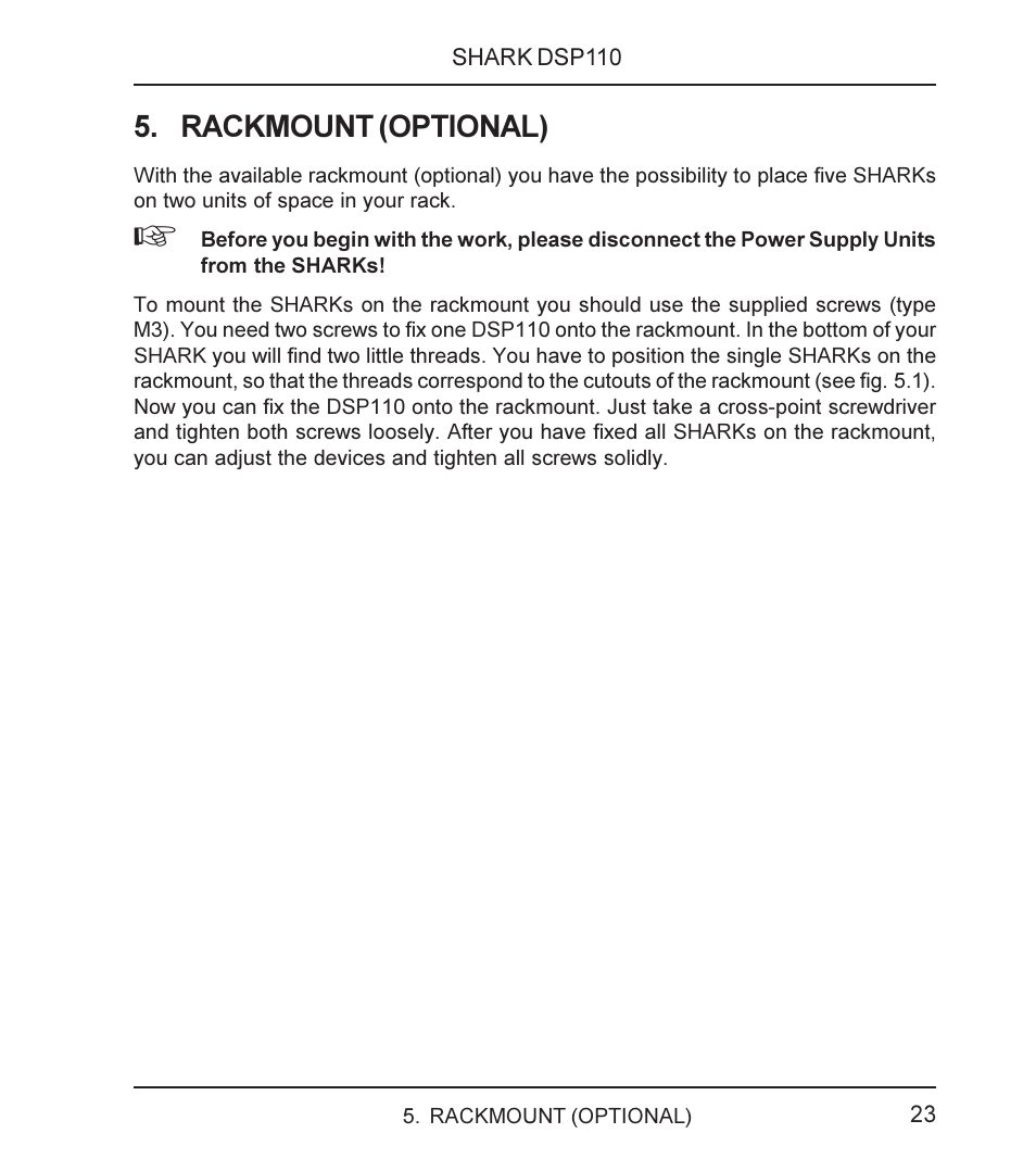 Rackmount (optional) | Behringer SHARK DSP110 User Manual | Page 23 / 25