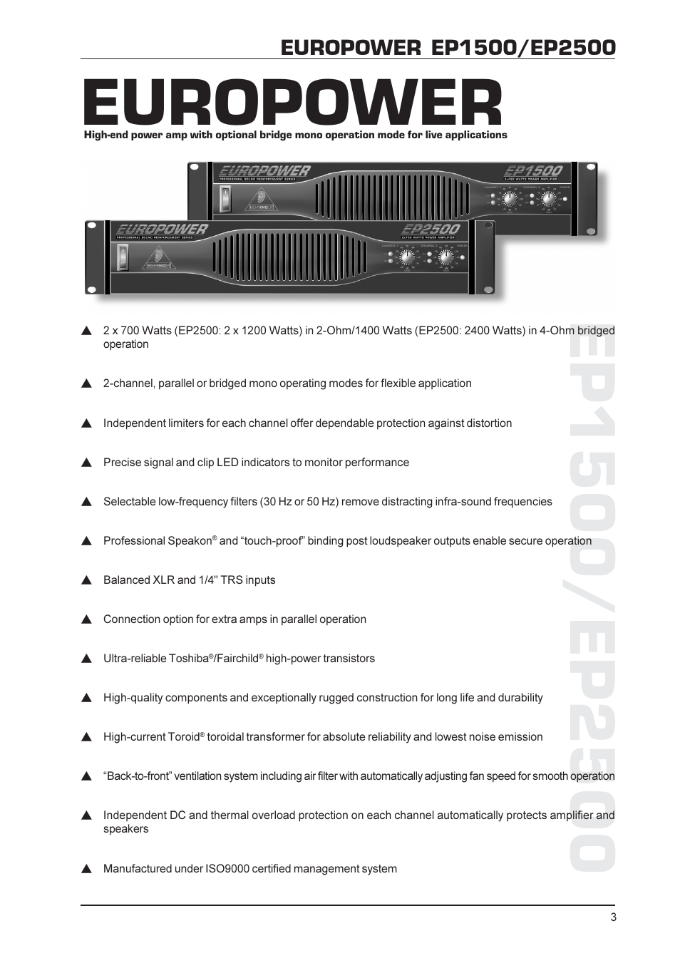 Europower | Behringer EP1500 User Manual | Page 3 / 12