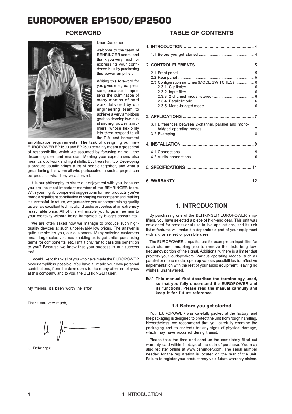 Behringer EP1500 User Manual | Page 4 / 12