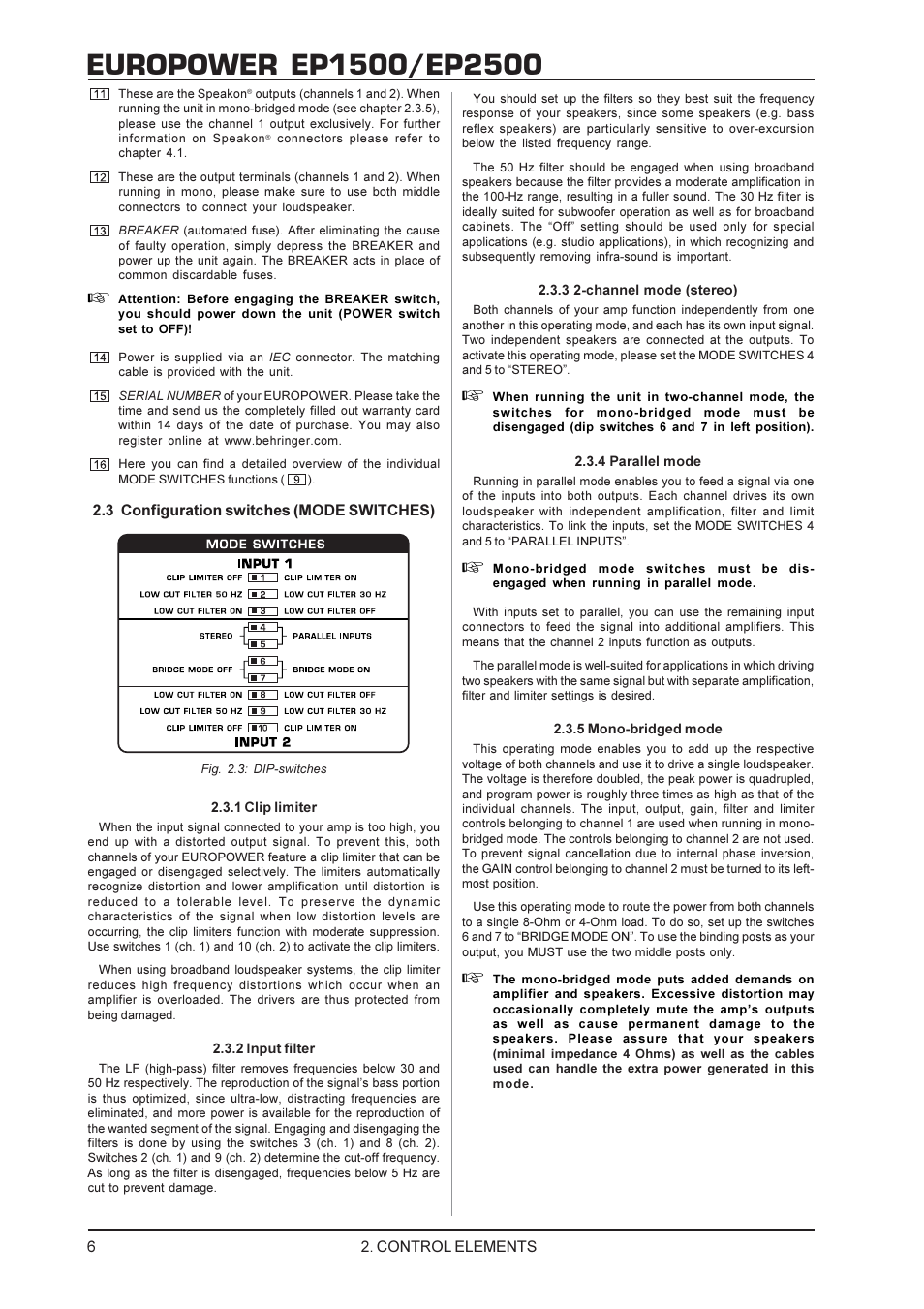 Behringer EP1500 User Manual | Page 6 / 12