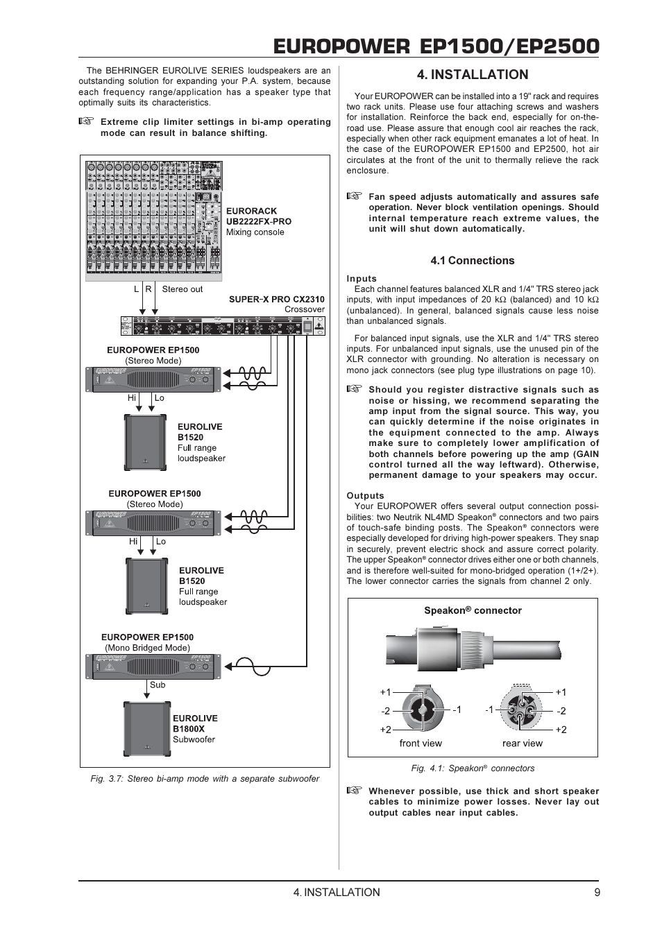 Installation | Behringer EP1500 User Manual | Page 9 / 12