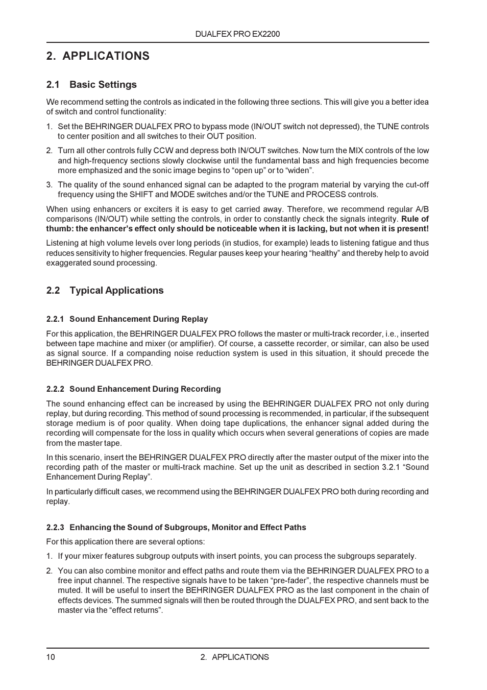 Applications | Behringer EX2200 User Manual | Page 10 / 17