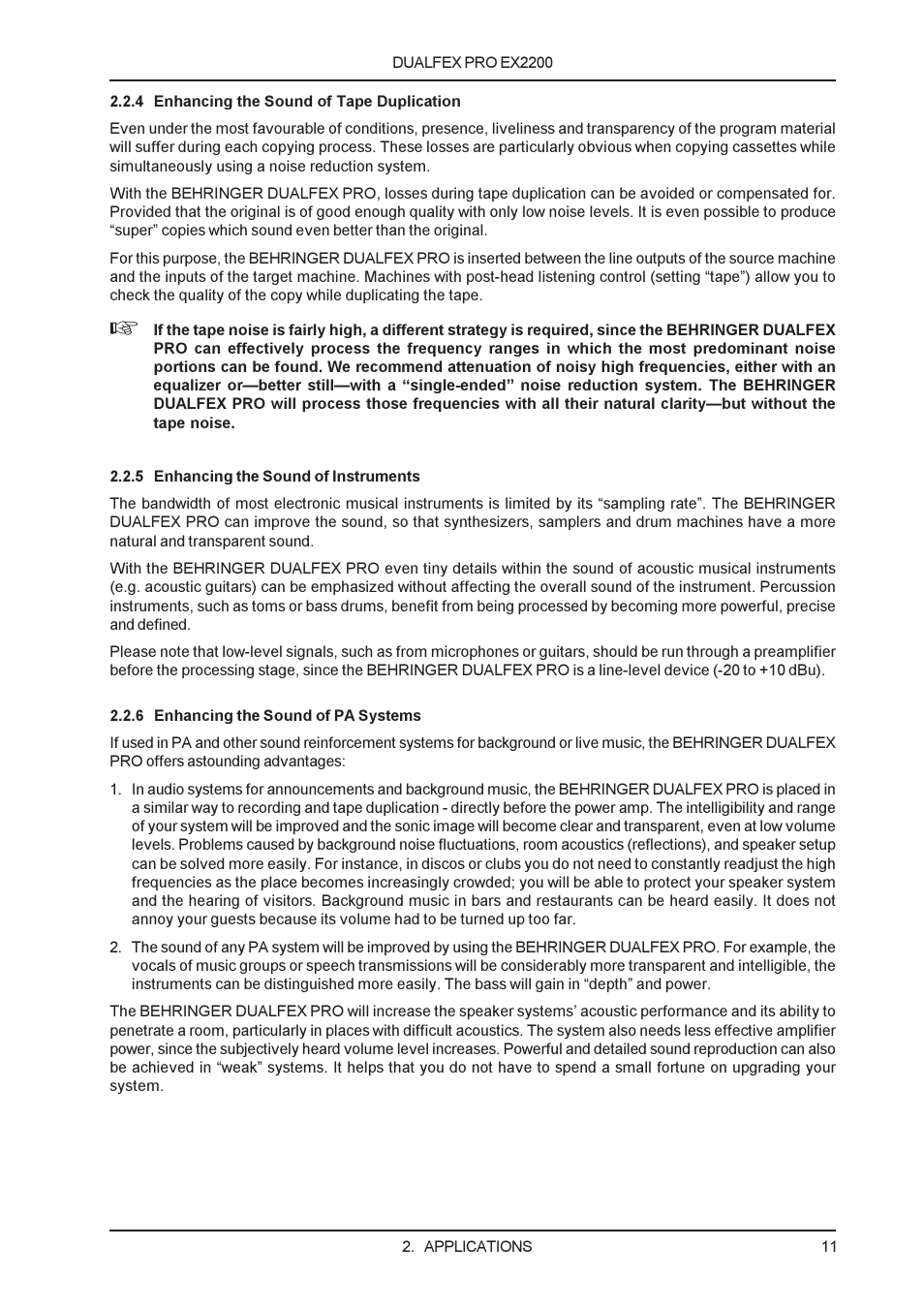 Behringer EX2200 User Manual | Page 11 / 17