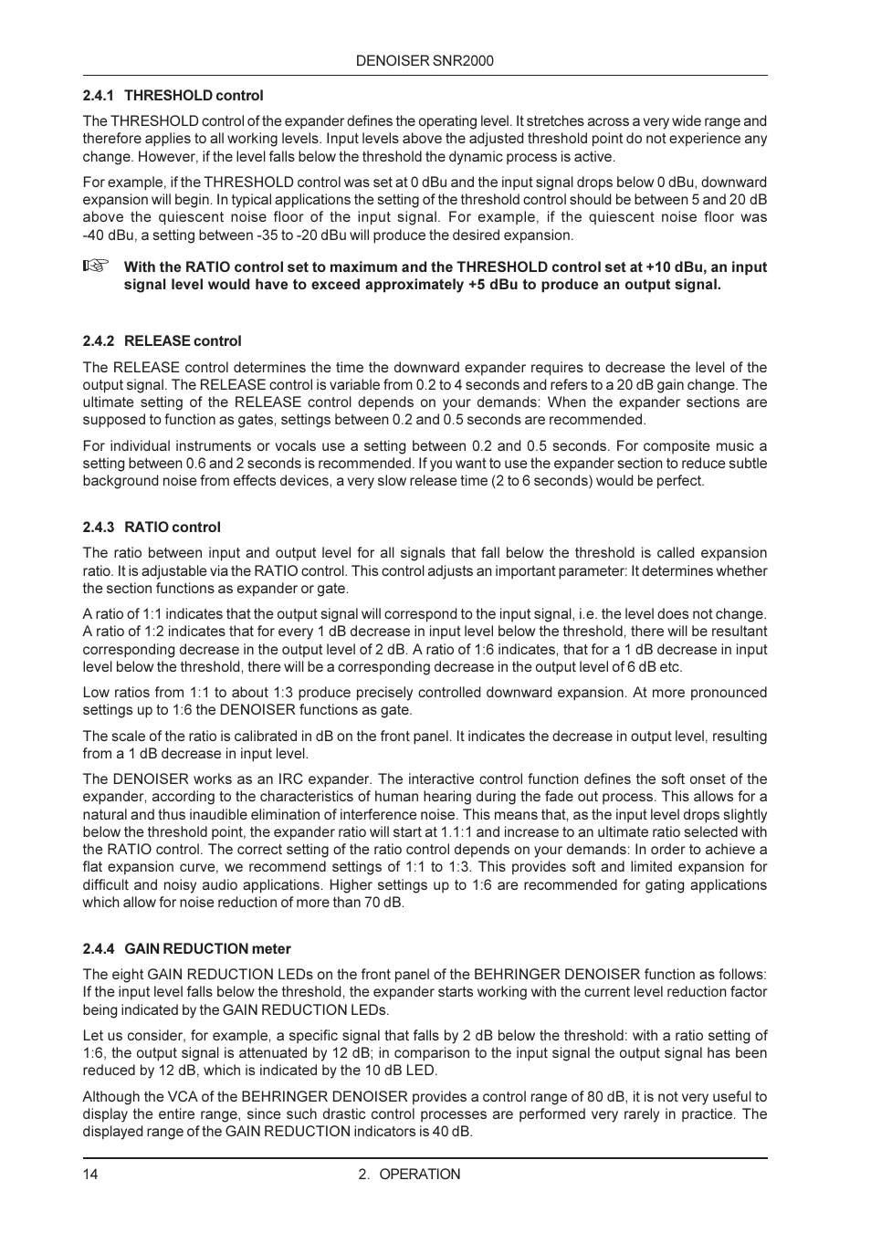 Behringer SNR2000 User Manual | Page 14 / 26