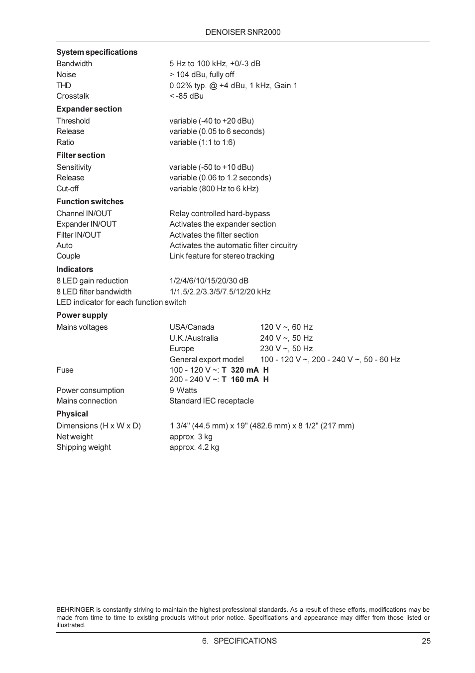 Behringer SNR2000 User Manual | Page 25 / 26
