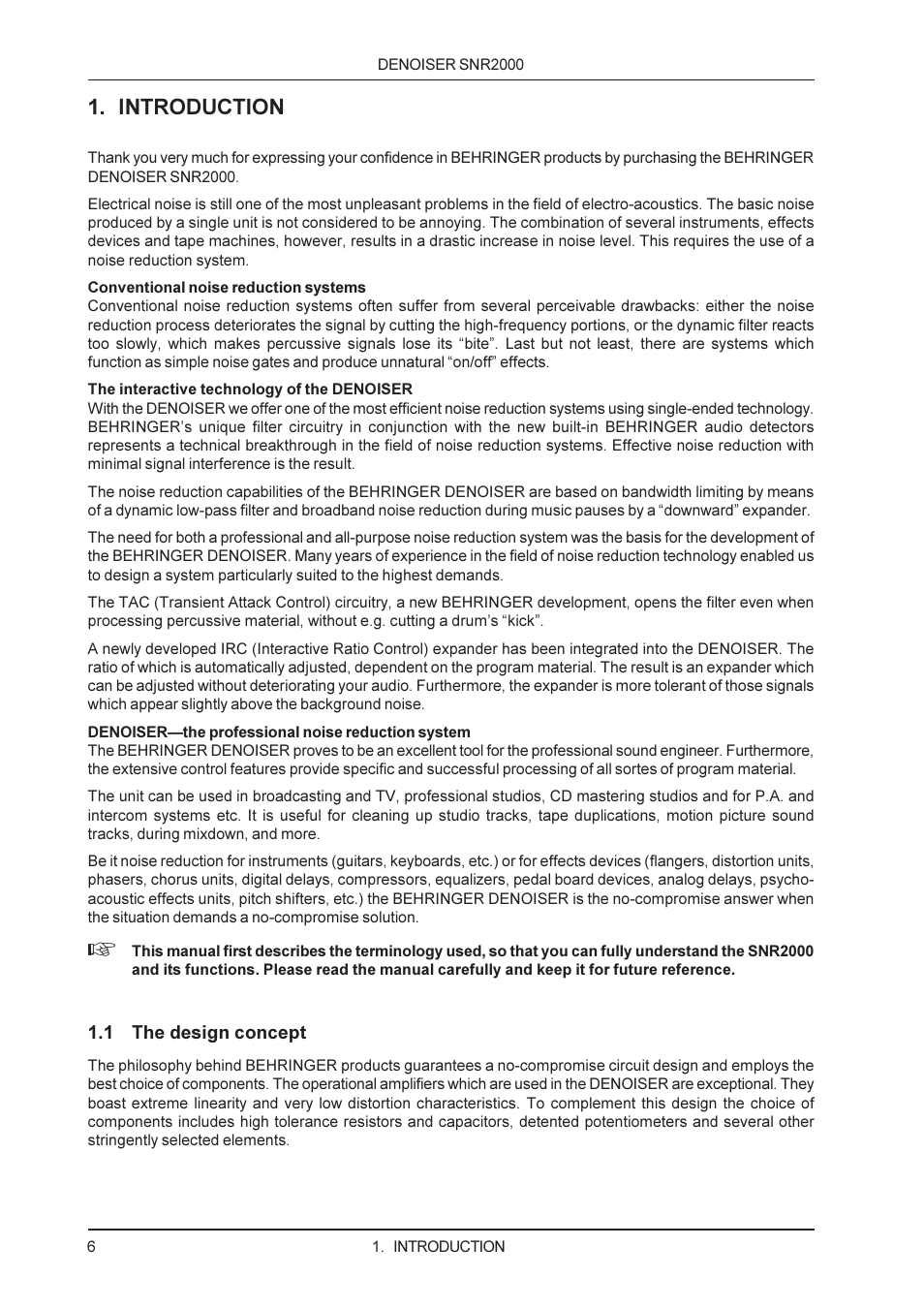 Introduction | Behringer SNR2000 User Manual | Page 6 / 26