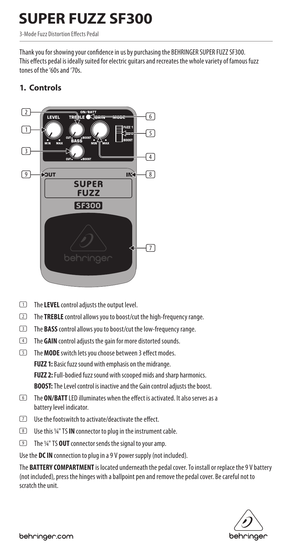 Behringer Super Fuzz SF300 User Manual | 2 pages